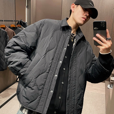 秋冬拼接假两件保暖轻薄羽绒服男