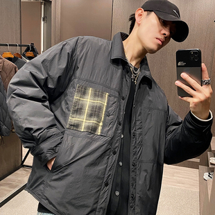 MXD UGLY25AW日系休闲撞色格纹口袋翻领轻薄羽绒服男宽松保暖外套