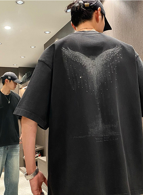 MXD UGLY美式潮牌烫钻logo重磅圆领短袖T恤男夏季刺绣字母ins半袖