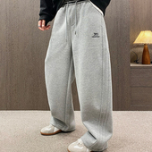 UGLY美式 休闲条纹松紧腰宽松运动裤 男士 MXD 秋冬刺绣字母加绒卫裤