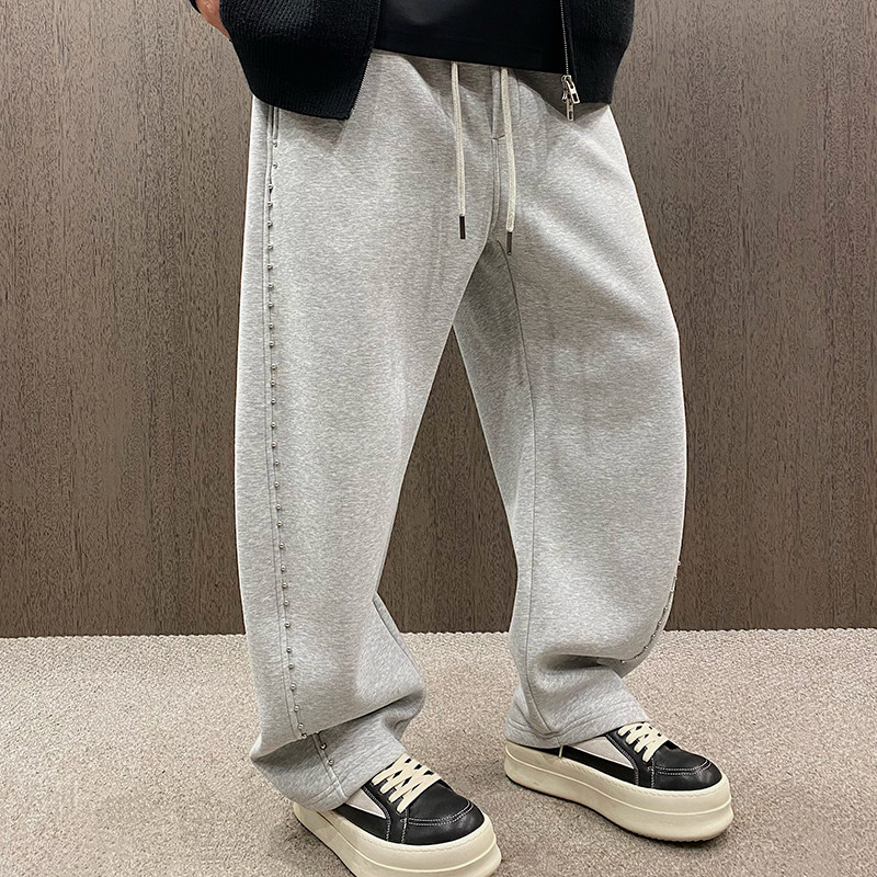MXD UGLY美式奢潮刺绣铆钉高级感宽松直筒裤男秋冬加绒加厚运动裤