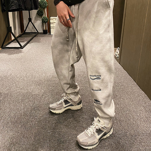 春夏复古灰宽松篮球水洗运动长裤