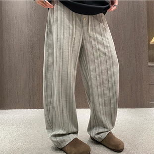 MXD UGLY26夏季新款老钱风条纹亚麻休闲裤男设计感三粒扣轻熟长裤
