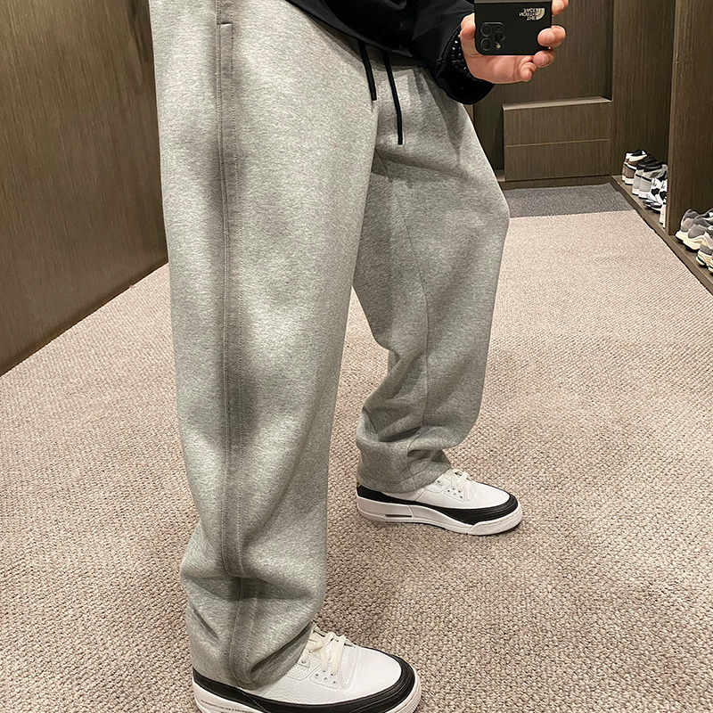 渐变条纹加绒卫裤松紧腰运动裤冬