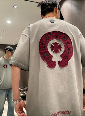 MXD UGLY美式复古刺绣烟灰色设计感刺绣短袖T恤男夏季水洗ins上衣
