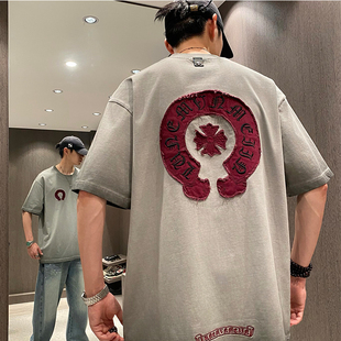 MXD UGLY美式复古刺绣烟灰色设计感刺绣短袖T恤男夏季水洗ins上衣
