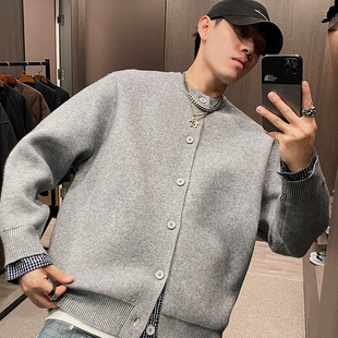 假两件复古针织衫 毛衣男2025新款 外套潮 UGLY格纹拼接秋冬开衫 MXD