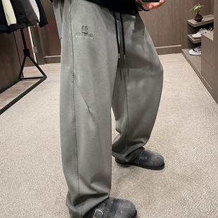 宽松休闲裤 MXD 男秋季 潮牌巴黎灰刺绣logo水洗渐变直筒裤 UGLY美式