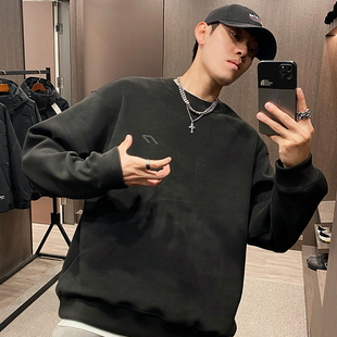 MXD 绒感面料保暖休闲打底卫衣男同色系潮牌logo刺绣上衣 UGLY冬季