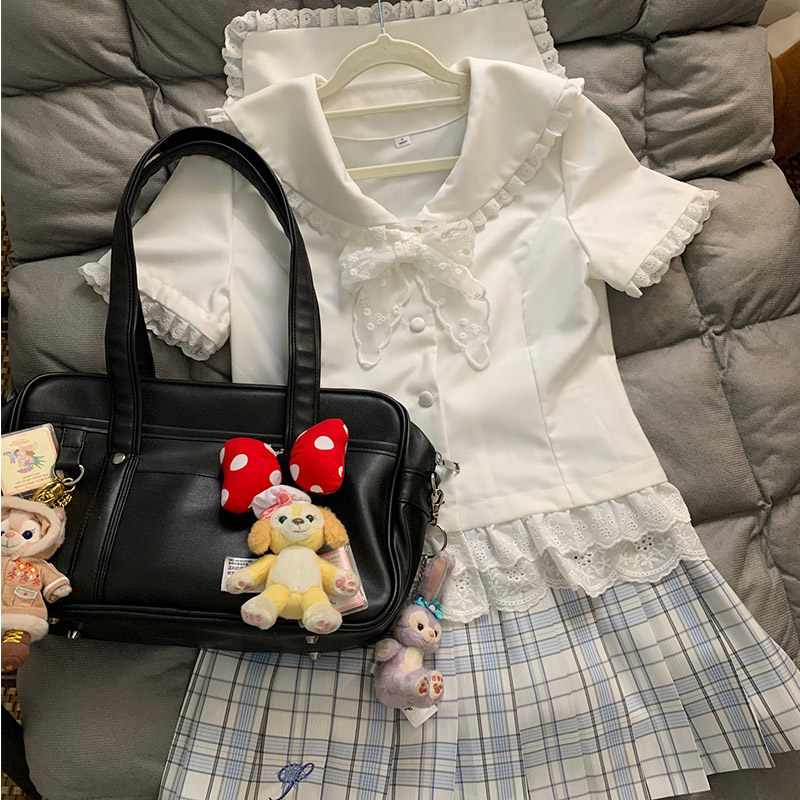 绊JK原创春夏季修身学院风甜美系JK制服短袖花边蕾丝衬衫