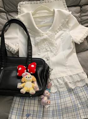 绊JK原创春夏季修身学院风甜美系JK制服短袖花边蕾丝衬衫