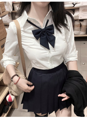 绊jk收腰衬衫女长袖辣妹韩式百褶裙制服套装短袖修身显瘦学院风