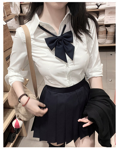 绊jk收腰衬衫女长袖辣妹韩式百褶裙制服套装短袖修身显瘦学院风