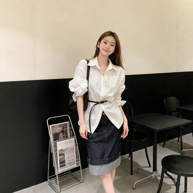 2026超火减龄一整套气质白色衬衫女秋季新款高腰半身裙子两件套装
