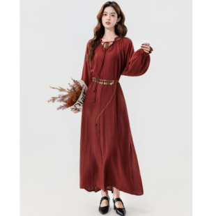 2026年西北穿搭云南新疆旅游休闲风大裙摆宽松复古收腰度假长裙女