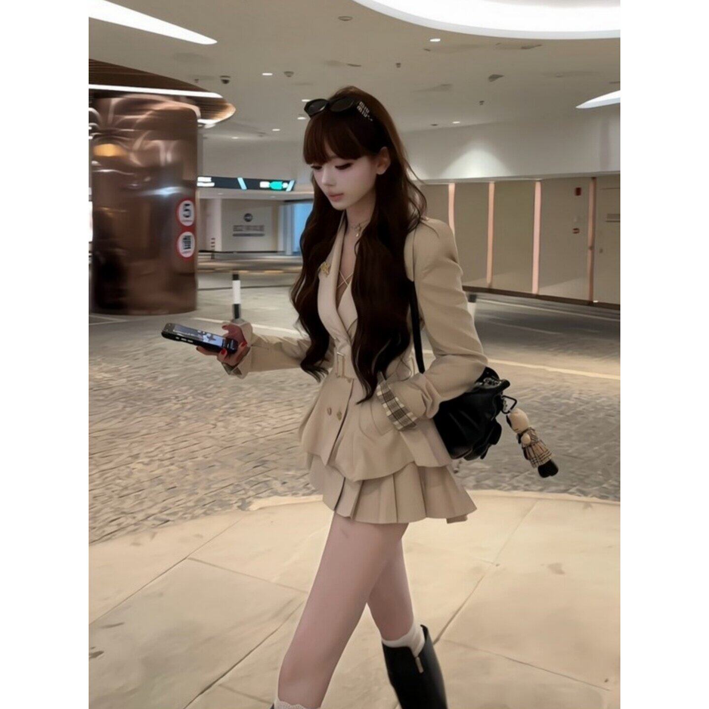 韩系穿搭套装女早秋季千金风气质绝美收腰西装外套百褶半身短裙子