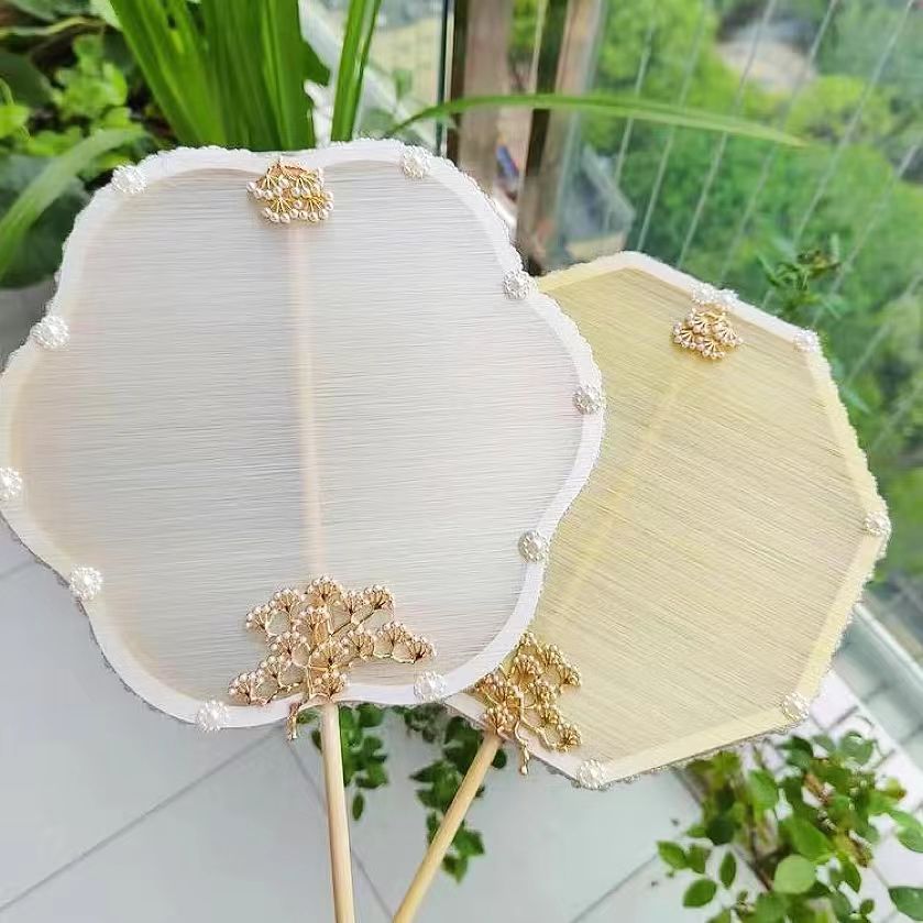 蚕丝扇子diy材料包手工骨架儿童自制圆形团扇框架幼儿园扇子装饰