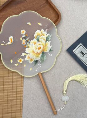 古风扇子刺绣扇子牡丹花鸟绣花扇工艺扇中国风团扇蝴蝶