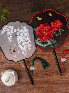 苏绣双面绣古风圆扇异形扇子汉服旗袍工艺扇工厂清仓专属