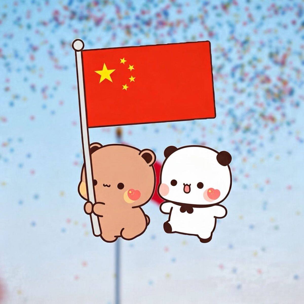 一二布布卡通国旗贴纸汽车车身改装国庆节装饰贴可爱电动摩托车