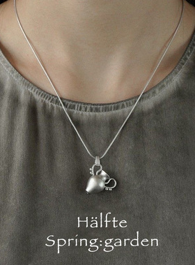 小众设计双耳花瓶纯银磨砂项链