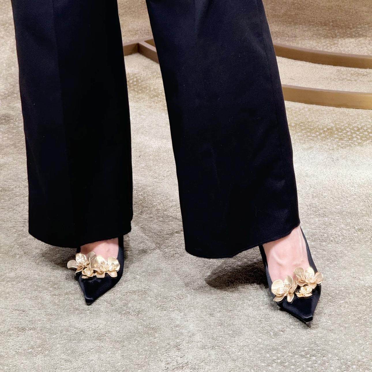 一眼就很贵！精致超有范、黑金兰花细跟高跟尖头御姐优雅浅口单鞋,女鞋,浅口单鞋,淘宝优惠券,粉丝福利购,淘宝优惠卷