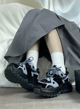 巨显脚小~~牛仔网面透气老爹鞋女松糕底休闲厚底鞋轻便增高运动鞋