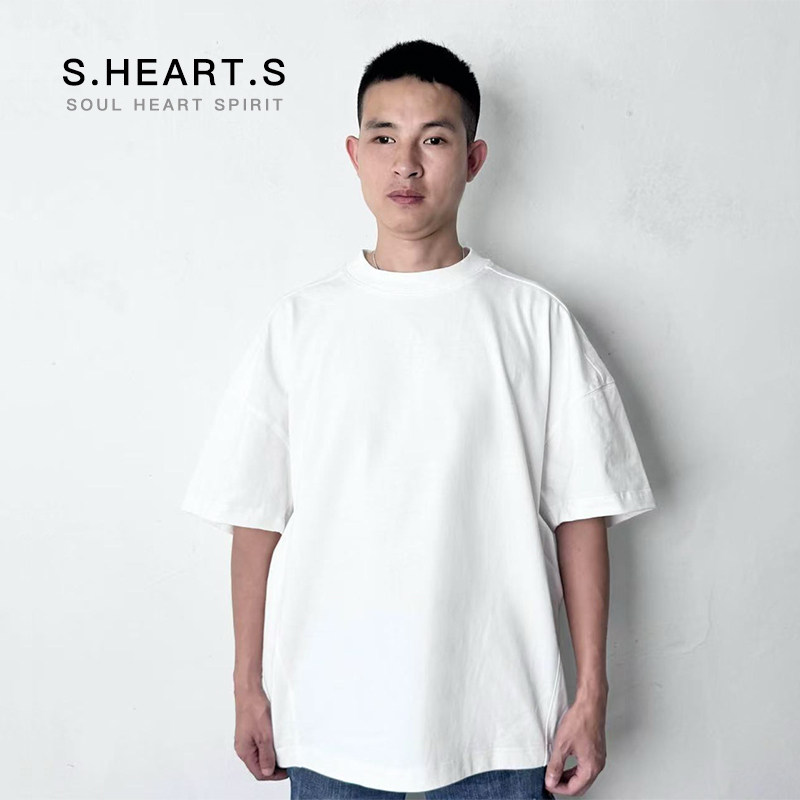S.HEART.S日系重磅纯棉男T恤宽松蝙蝠袖五分短袖潮牌落肩休闲半袖