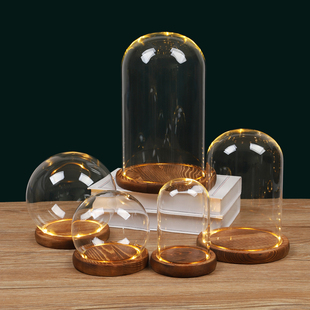 发光玻璃罩透明展示盒人偶圣诞树积木手模桌面摆件手办带灯防尘罩