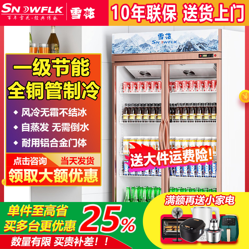 雪花冷藏展示柜饮料柜立式冰箱保鲜柜双开门冷饮超市商用啤酒冰柜