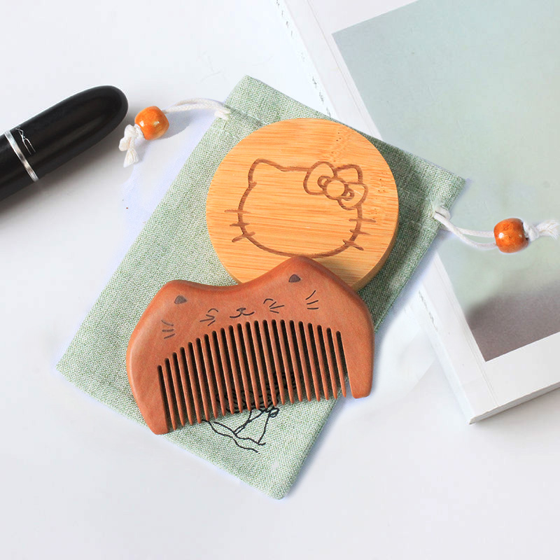 套装随身迷你复古实木女生小镜子