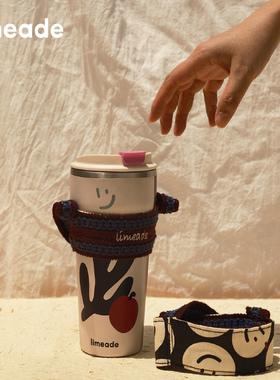 limeade原创橘子几何保温杯 双饮口保冷304不锈钢 手提杯套随行杯
