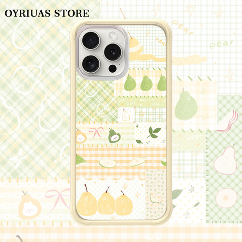 Oyriuas Cynthia 适iPhone 16promax可拆卸液态硅胶边框手机壳 夏日梨磨砂亲肤质感 磨砂磁吸 拼布夏日清爽