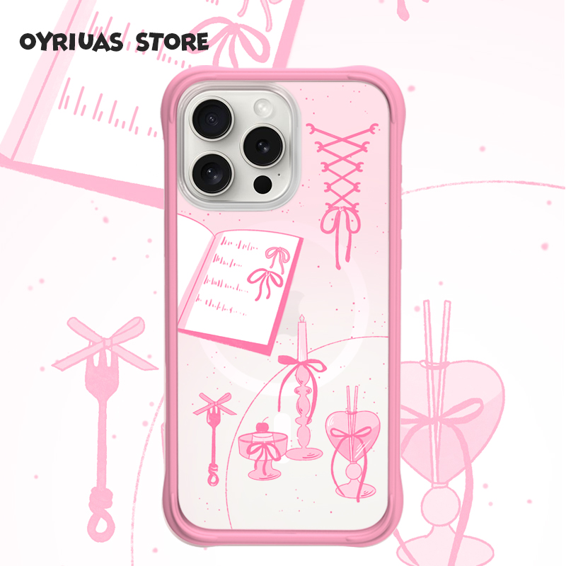 Oyriuas Cynthia 磨砂粉色烛光 液态硅胶可拆卸边框手机壳适用iPhone16pm 不沾指纹抗刮花 粉色甜美风