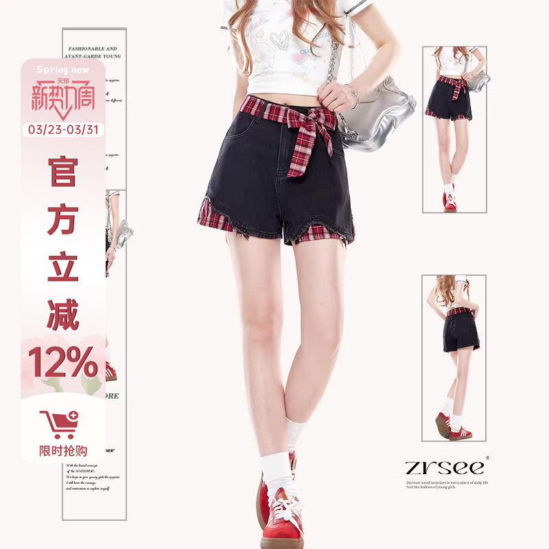 自然涩美式y2k黑色牛仔短裤女夏季外穿春秋新款梨型身材高腰裤子