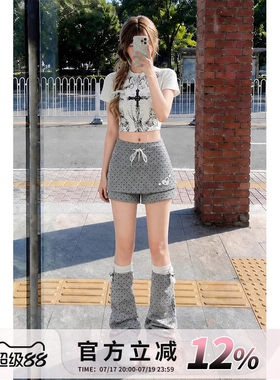 假两件波点印花休闲短裤女夏季