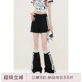 自然涩夏天巨好看的薄款休闲裤女夏季穿搭黑白条纹辣妹腿套热裤子