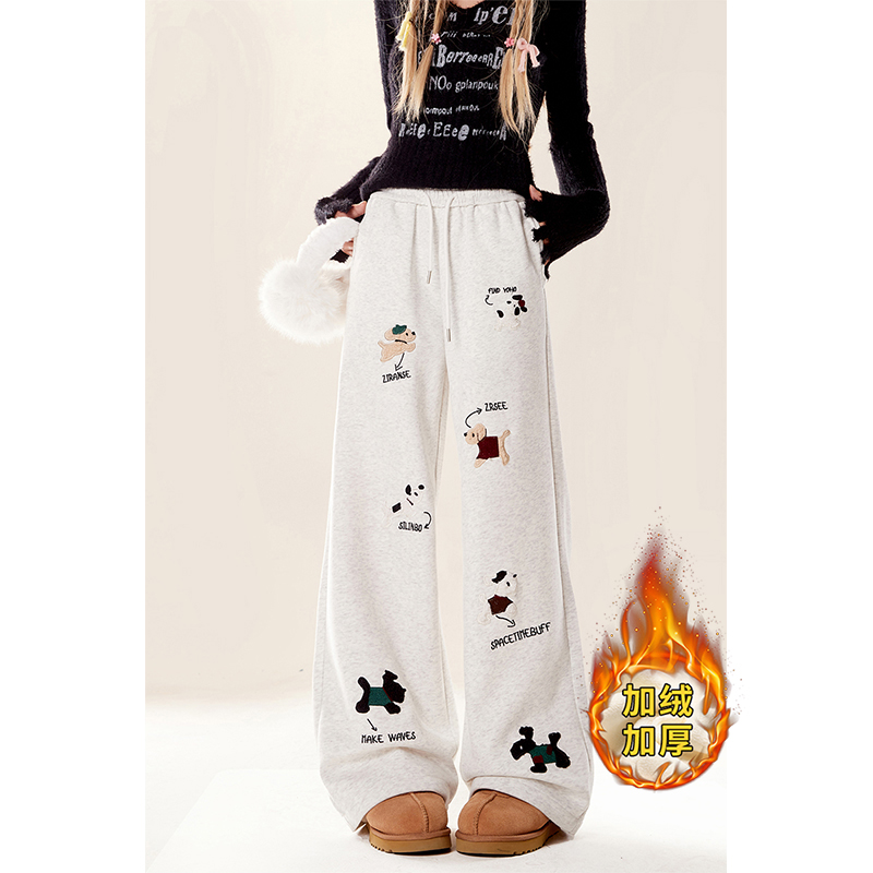 可爱贴布加绒卫裤女2025新款