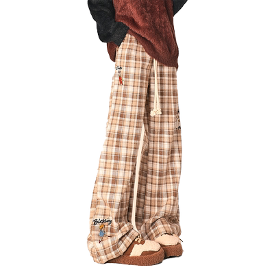 棕色格子休闲裤女早春新款小个子