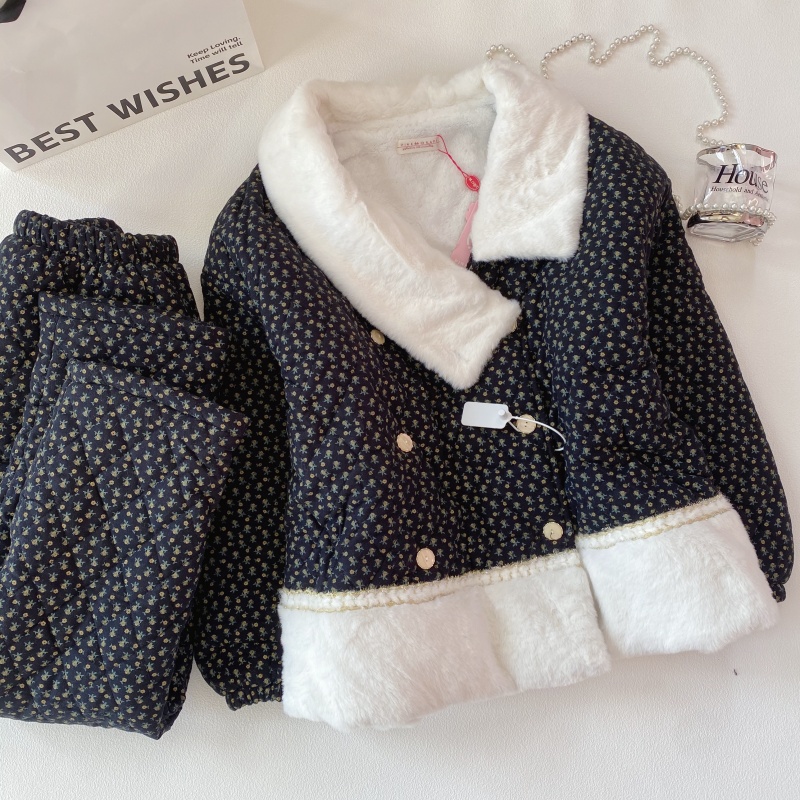 小香风加厚三层夹棉睡衣可外穿