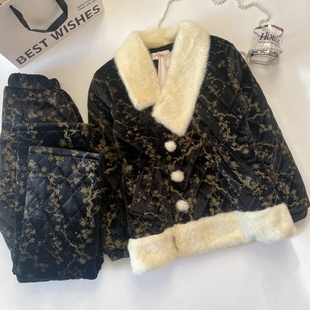 夏邑公主轻奢风加厚保暖毛绒三层夹棉睡衣女冬开衫家居服套可外穿