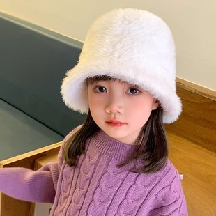儿童帽子兔毛渔夫帽秋冬韩版百搭水桶帽毛绒小众女童时尚保暖盆帽