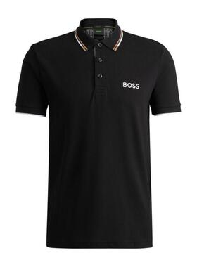 海外代购BOSS男士Polo衫速干防臭黑色短袖休闲运动撞色领口