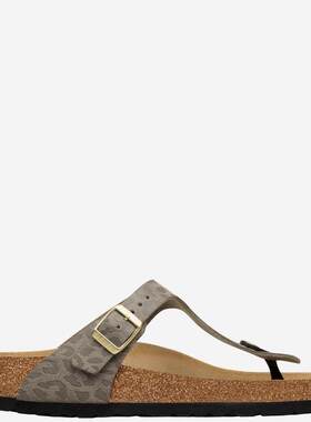 代购Birkenstock女士凉鞋透气软底轻便舒适T字带金属扣豹纹平底