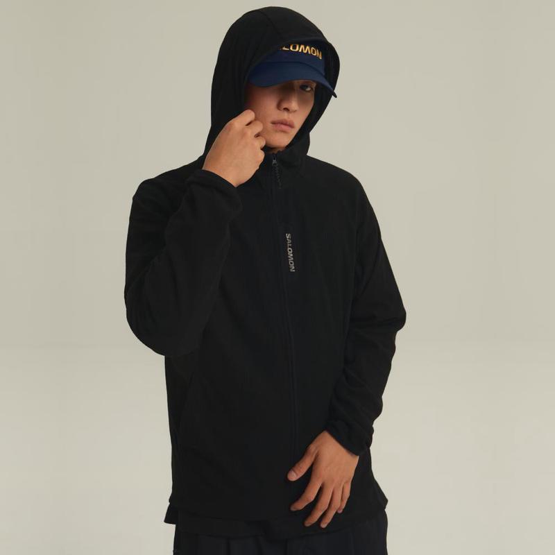 代购SALOMON萨洛蒙男士抓绒衣保暖透气防风户外外套连帽长袖