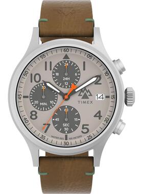 代购Timex天美时男士腕表计时夜光日期测速皮带防水钢壳灰色