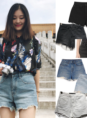 NEMO大美 AW 亚历山*2023大王高腰宽松破洞毛边水洗牛仔春夏短裤