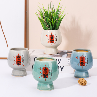 窑变冰裂纹理陶瓷迷你小花盆