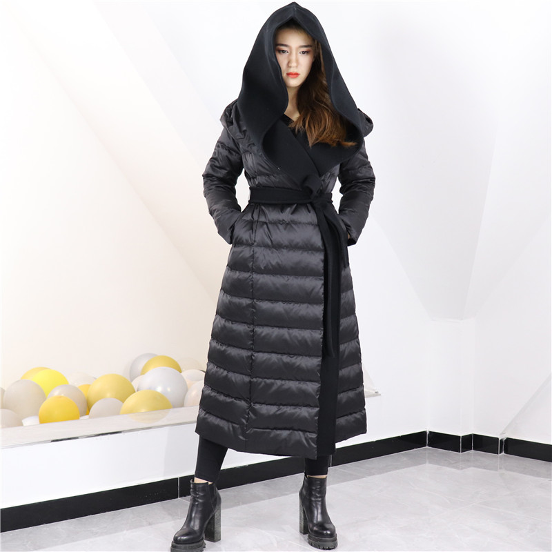 阿欧尼24欧美高端羽绒服女潮时尚毛呢拼接可脱卸长款过膝大牌潮牌