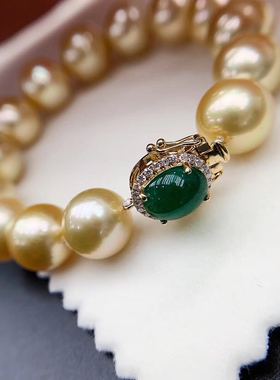 香港天然南洋金珠祖母绿钻石手链